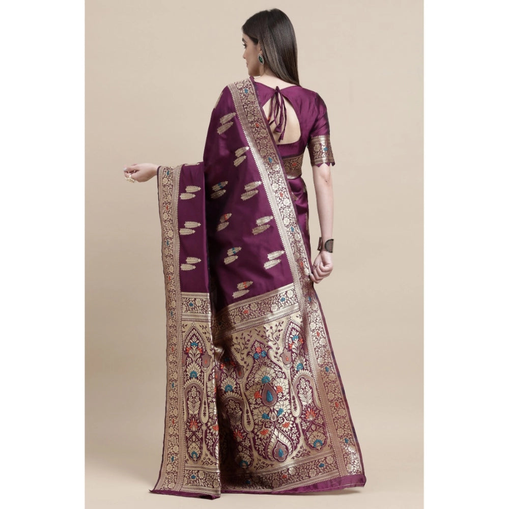 Generic Women's Kanjivaram Silk Designer Weaving Saree With Unstitched Blouse (Purple, 5.50 Mtrs) - Noble Nook