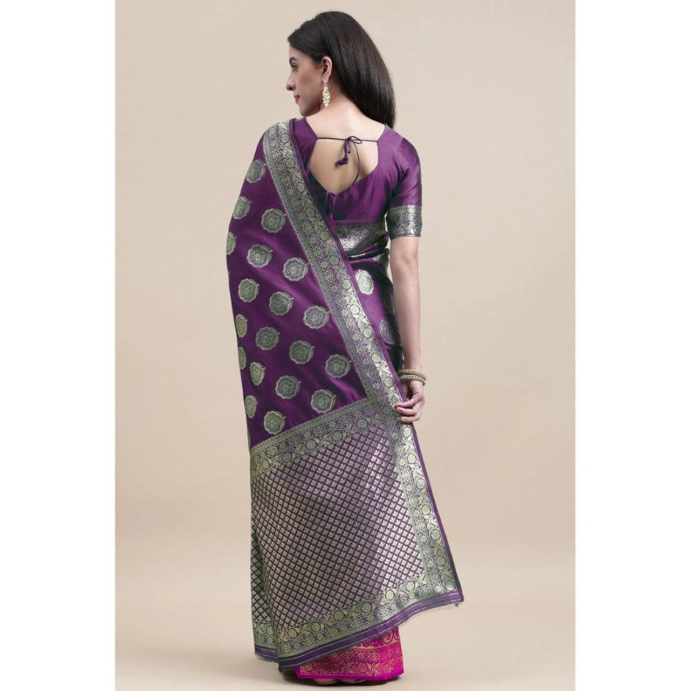 Generic Women's Kanjivaram Silk Designer Weaving Saree With Unstitched Blouse (Voilet &amp; Purple, 5.50 Mtrs) - Noble Nook