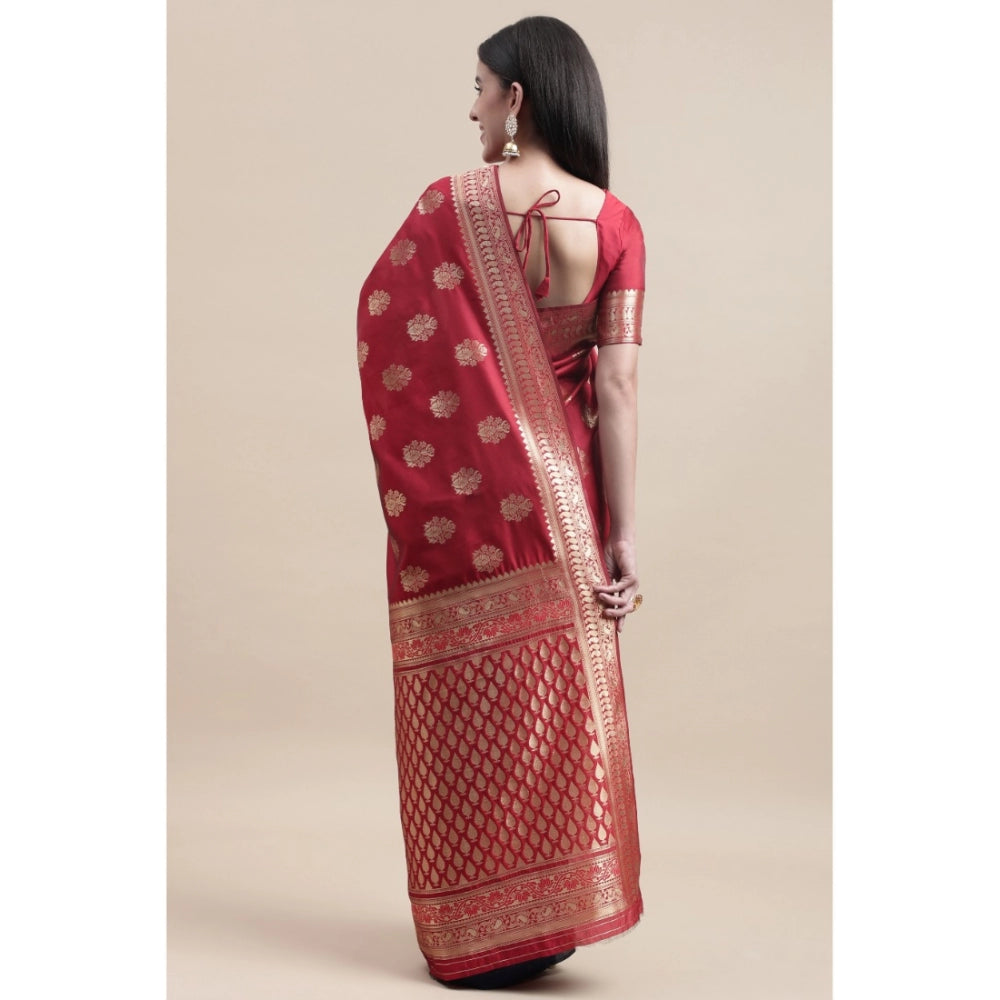 Generic Women's Kanjivaram Silk Designer Weaving Saree With Unstitched Blouse (Red,Blue, 5.50 Mtrs) - Noble Nook