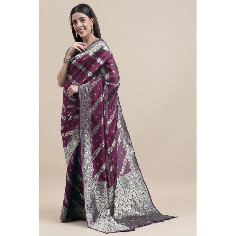 Generic Women's Banarasi Silk Designer Weaving Saree With Unstitched Blouse (Purple, 5.50 Mtrs) - Noble Nook