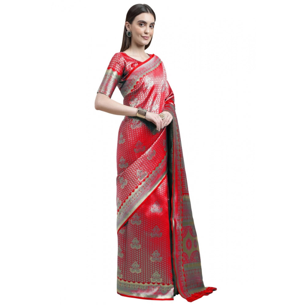 Generic Women's Banarasi Silk Designer Weaving Saree With Unstitched Blouse (Red, 5.50 Mtrs) - Noble Nook