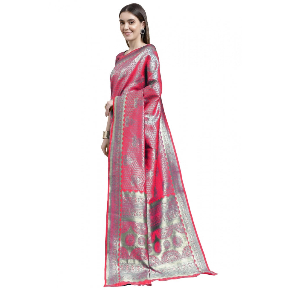 Generic Women's Banarasi Silk Designer Weaving Saree With Unstitched Blouse (Pink, 5.50 Mtrs) - Noble Nook