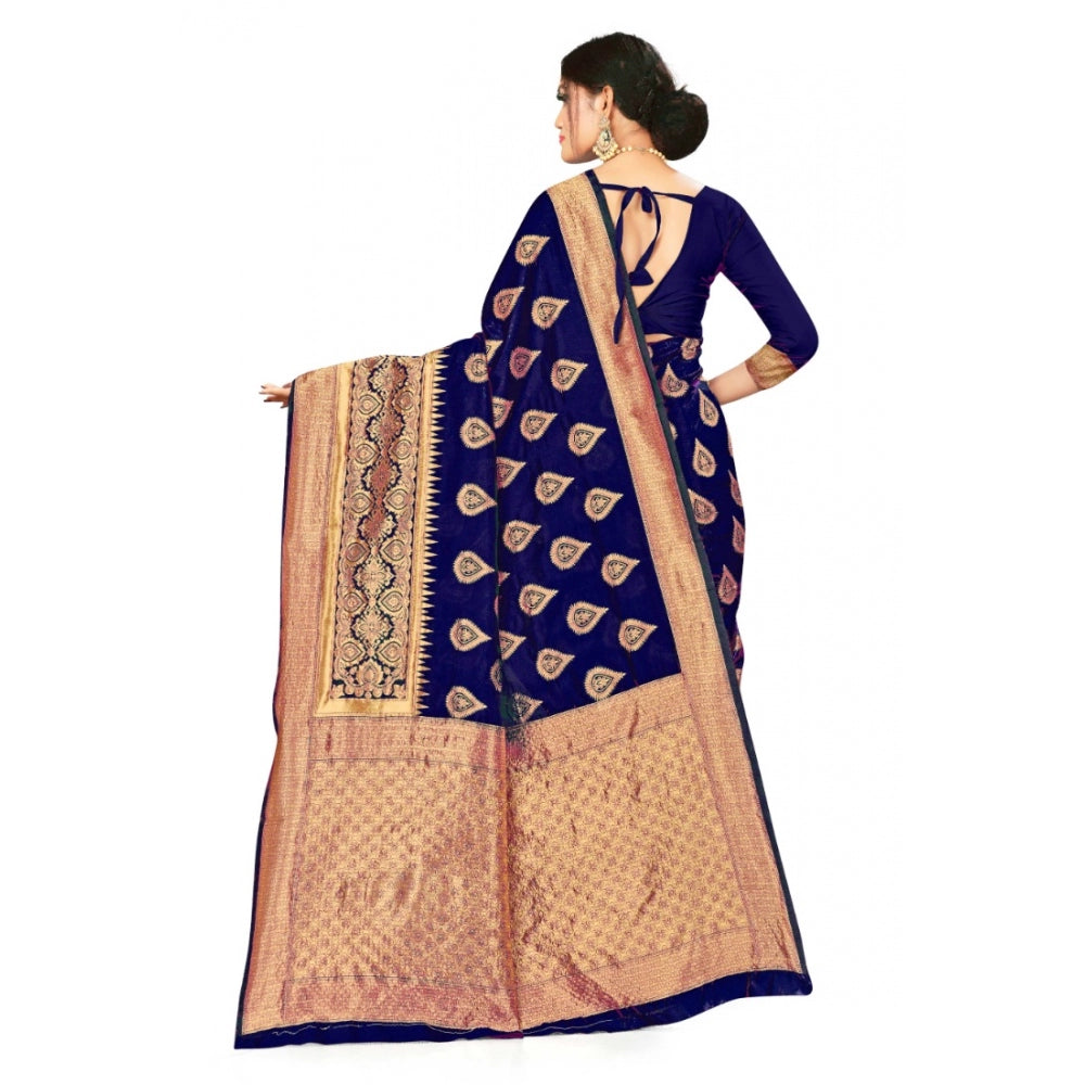 Generic Women's Banarasi Silk Designer Weaving Saree With Unstitched Blouse (Navy Blue, 5.50 Mtrs) - Noble Nook