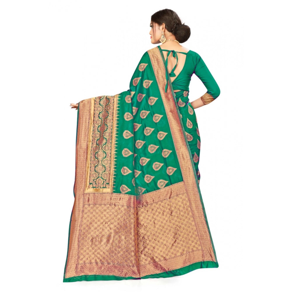 Generic Women's Banarasi Silk Designer Weaving Saree With Unstitched Blouse (Green, 5.50 Mtrs) - Noble Nook