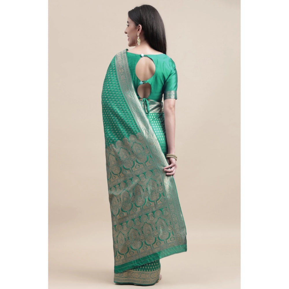 Generic Women's Kanjivaram Silk Designer Weaving Saree With Unstitched Blouse (Green, 5.50 Mtrs) - Noble Nook