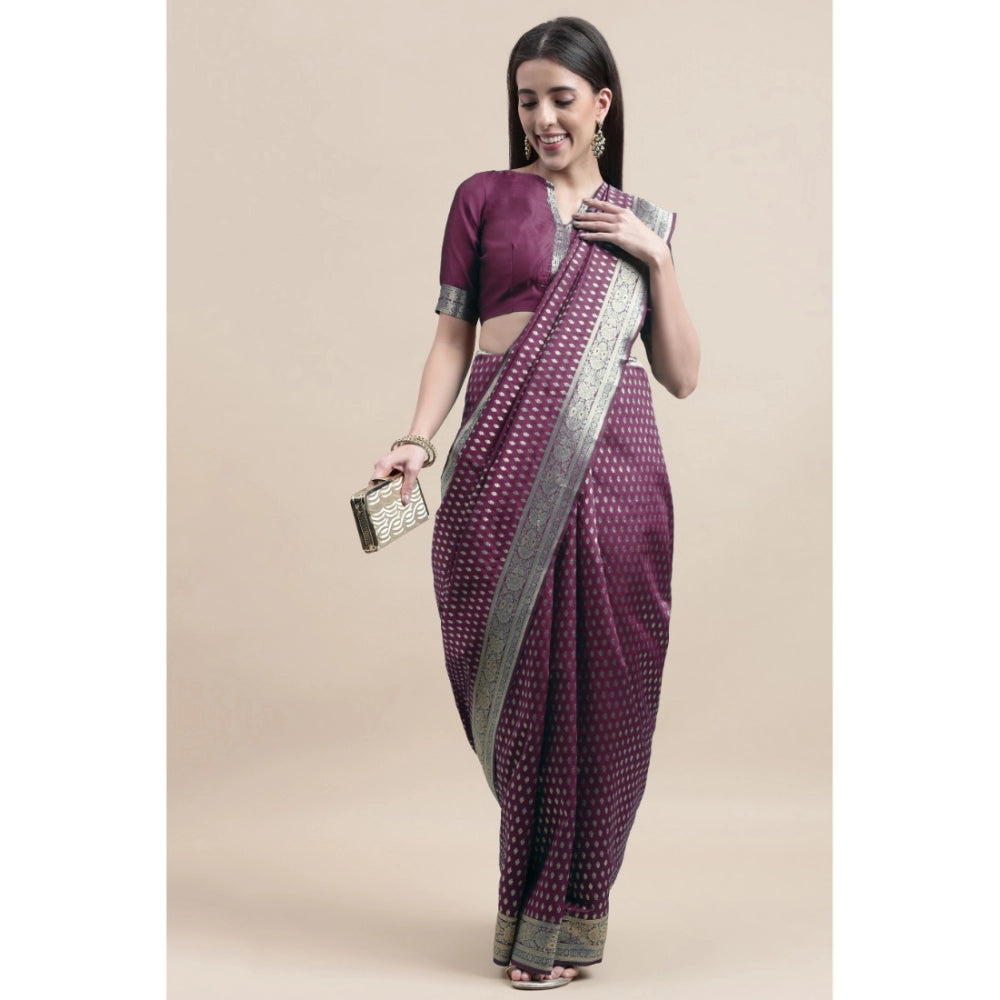 Generic Women's Kanjivaram Silk Designer Weaving Saree With Unstitched Blouse (Purple, 5.50 Mtrs) - Noble Nook