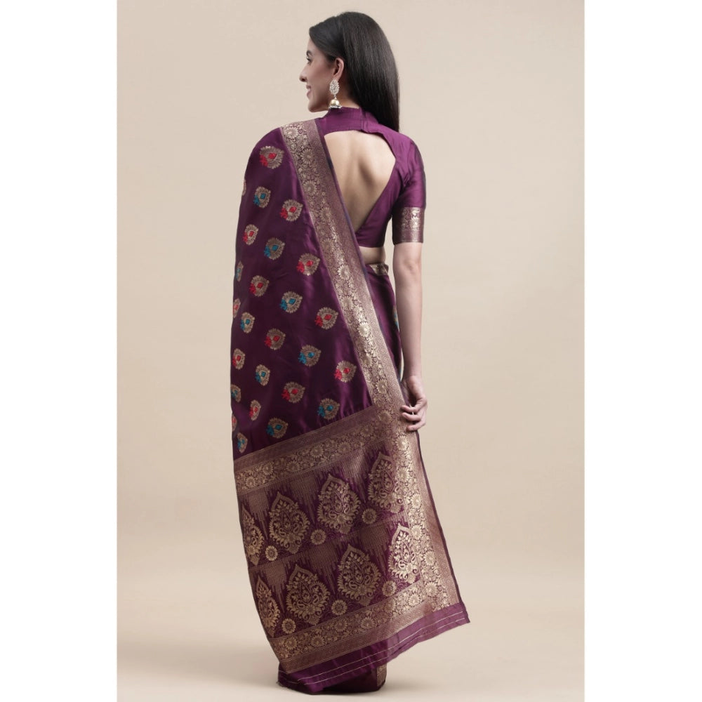 Generic Women's Kanjivaram Silk Designer Weaving Saree With Unstitched Blouse (Purple, 5.50 Mtrs) - Noble Nook