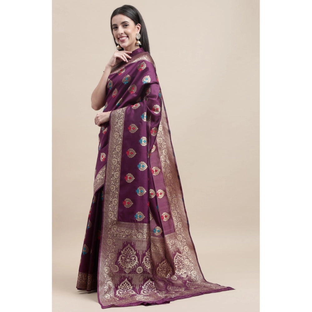 Generic Women's Kanjivaram Silk Designer Weaving Saree With Unstitched Blouse (Purple, 5.50 Mtrs) - Noble Nook