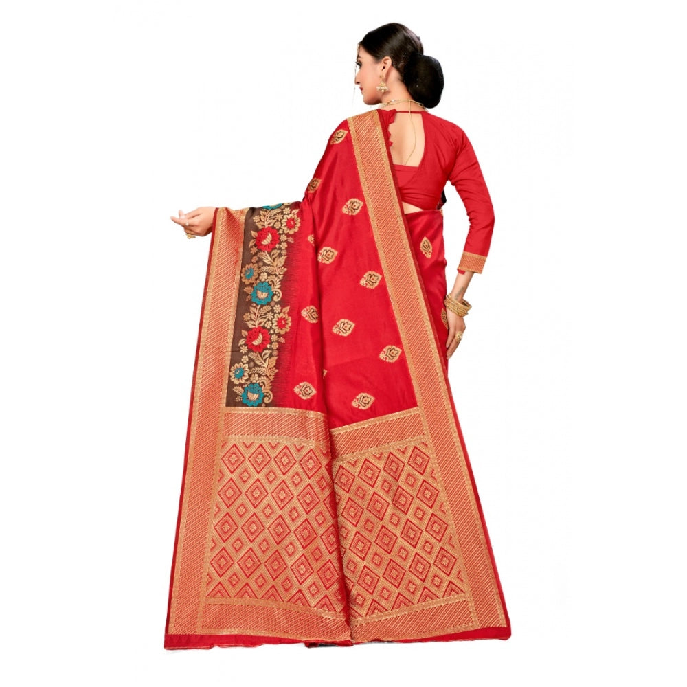 Generic Women's Banarasi Silk Designer Weaving Saree With Unstitched Blouse (Red, 5.50 Mtrs) - Noble Nook