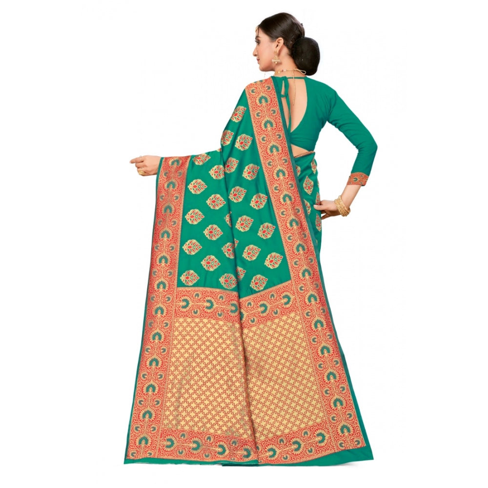 Generic Women's Banarasi Silk Designer Weaving Saree With Unstitched Blouse (Green, 5.50 Mtrs) - Noble Nook