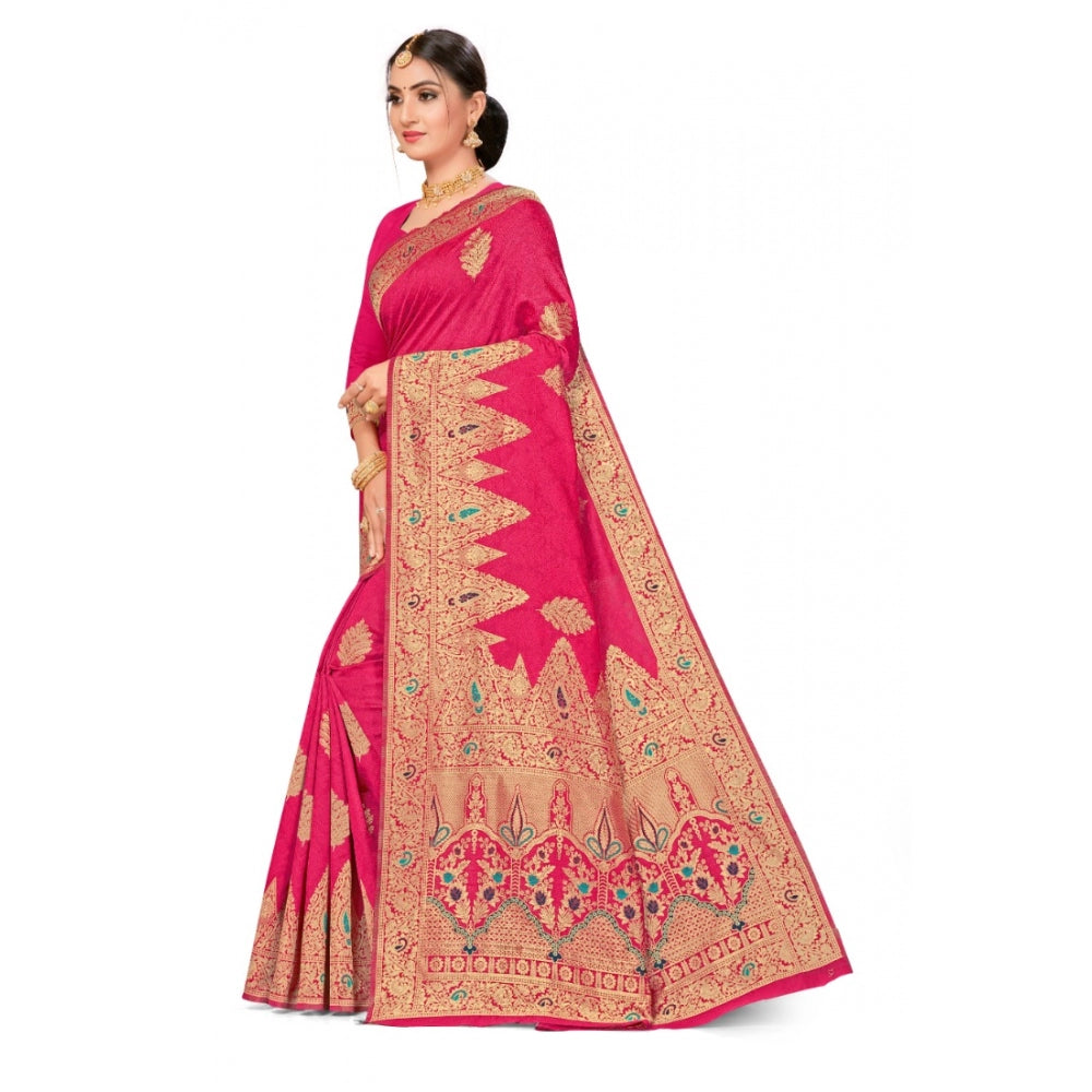 Generic Women's Banarasi Silk Designer Weaving Saree With Unstitched Blouse (Pink, 5.50 Mtrs) - Noble Nook