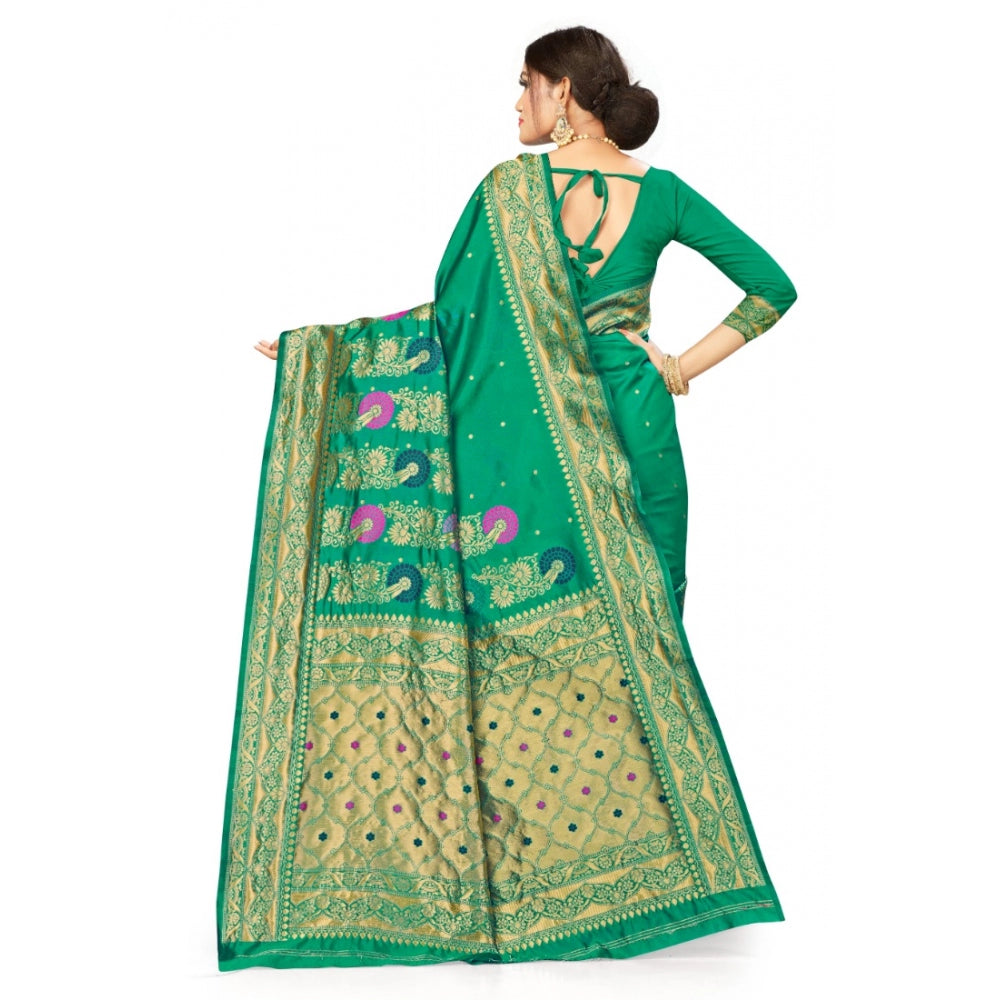 Generic Women's Banarasi Silk Designer Weaving Saree With Unstitched Blouse (Green, 5.50 Mtrs) - Noble Nook