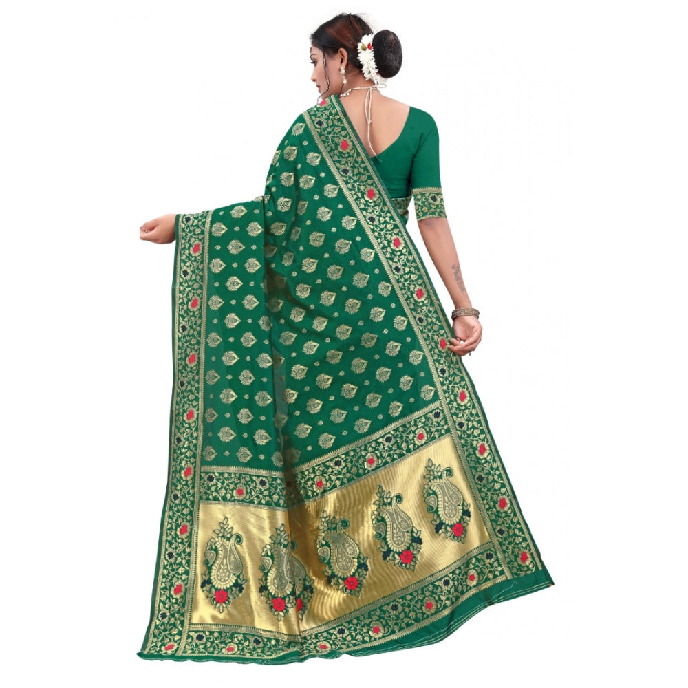 Generic Women's Banarasi Silk Designer Weaving Saree With Unstitched Blouse (Green, 5.50 Mtrs) - Noble Nook