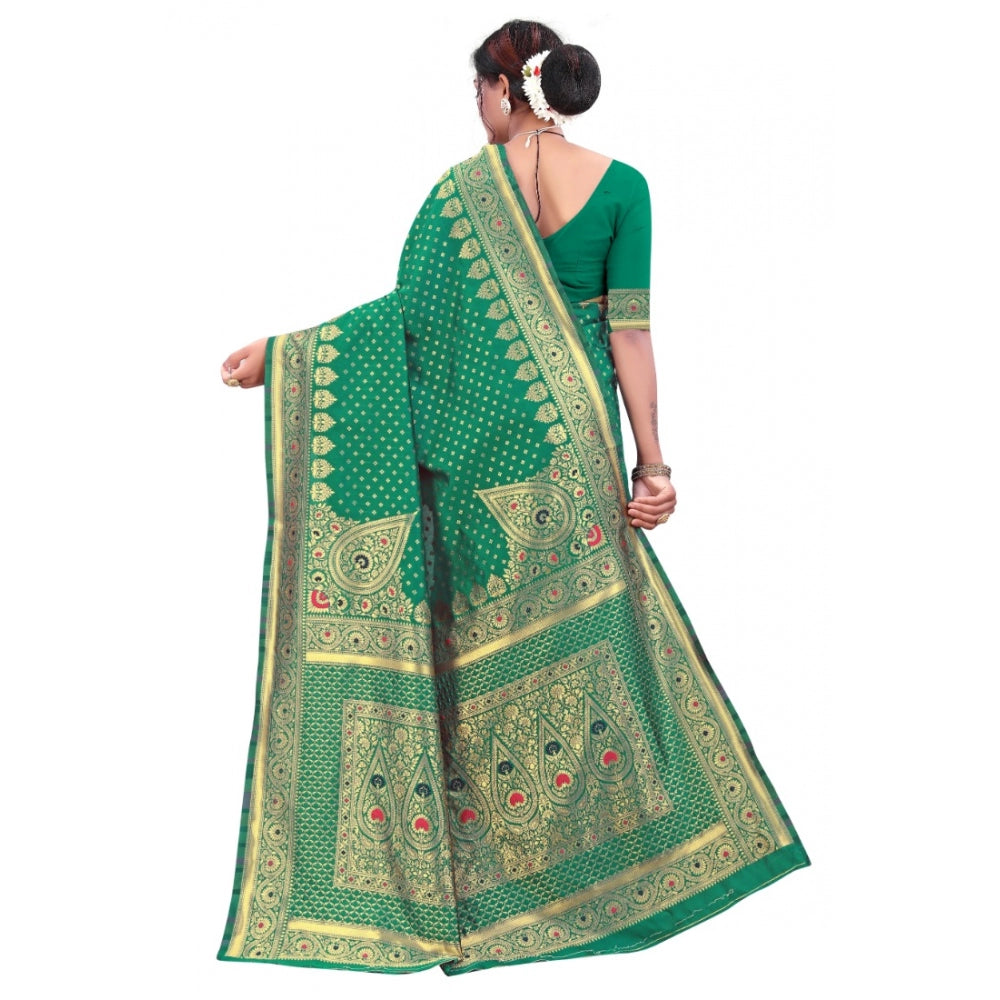 Generic Women's Banarasi Silk Designer Weaving Saree With Unstitched Blouse (Green, 5.50 Mtrs) - Noble Nook