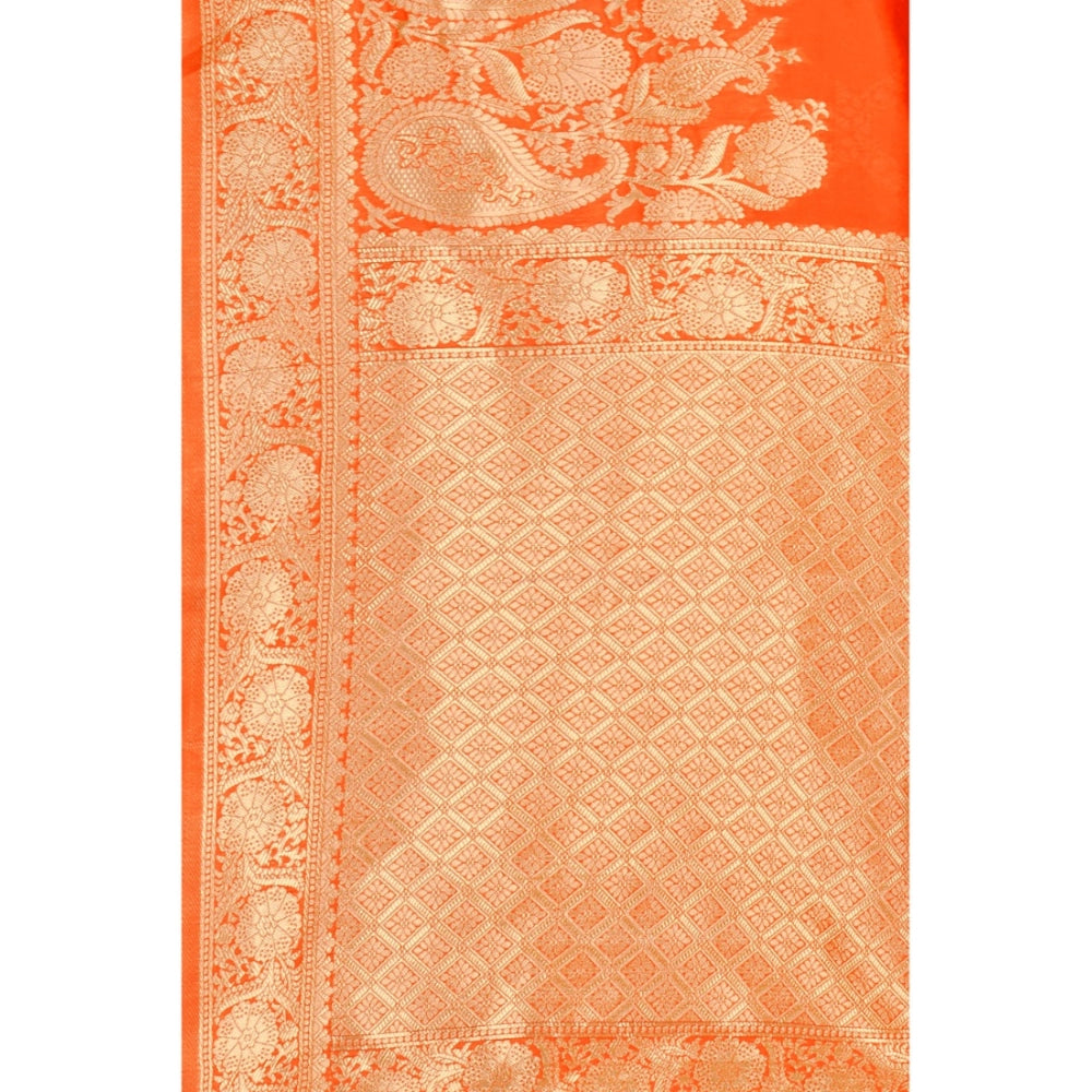 Generic Women's Banarasi Silk Designer Weaving Saree With Unstitched Blouse (Orange, 5.50 Mtrs) - Noble Nook