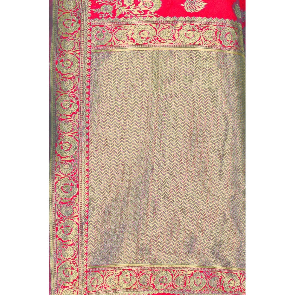 Generic Women's Banarasi Silk Designer Weaving Saree With Unstitched Blouse (Pink, 5.50 Mtrs) - Noble Nook