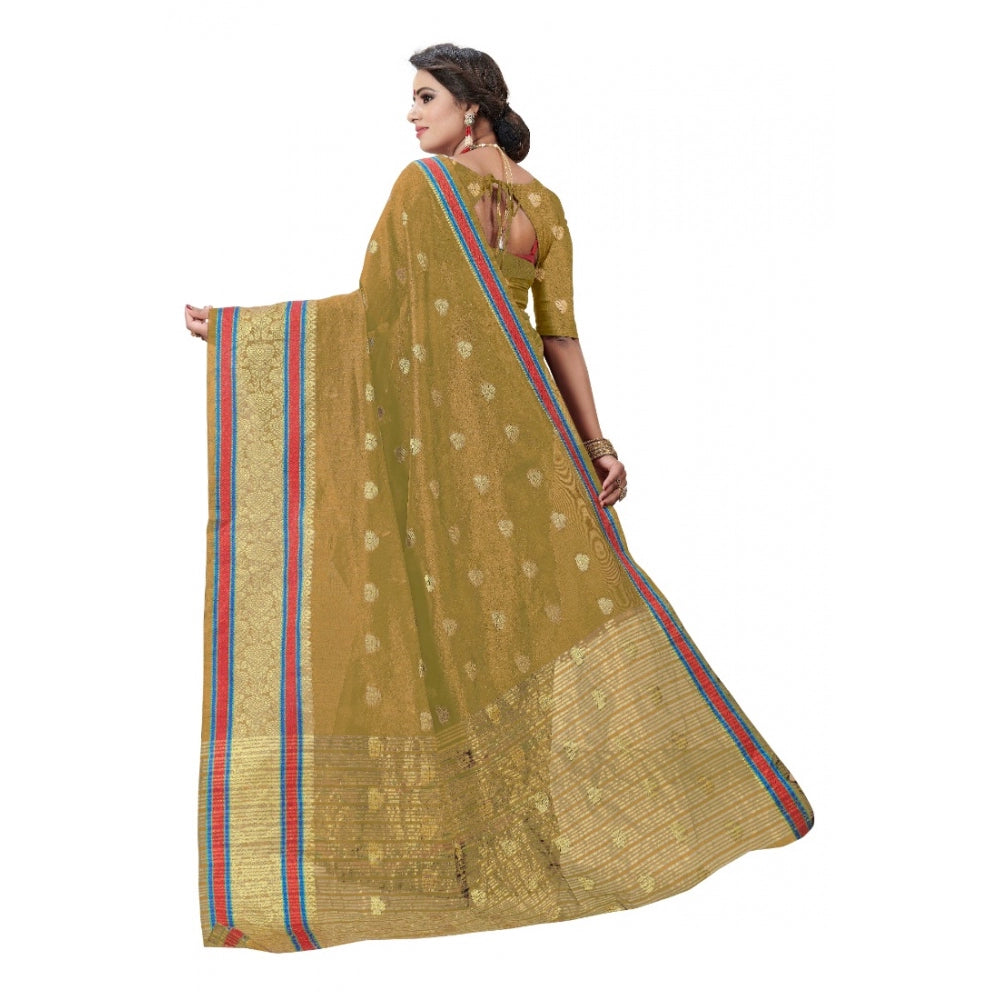 Generic Women's Cotton Silk Designer Weaving Saree With Unstitched Blouse (Beige, 5.50 Mtrs) - Noble Nook