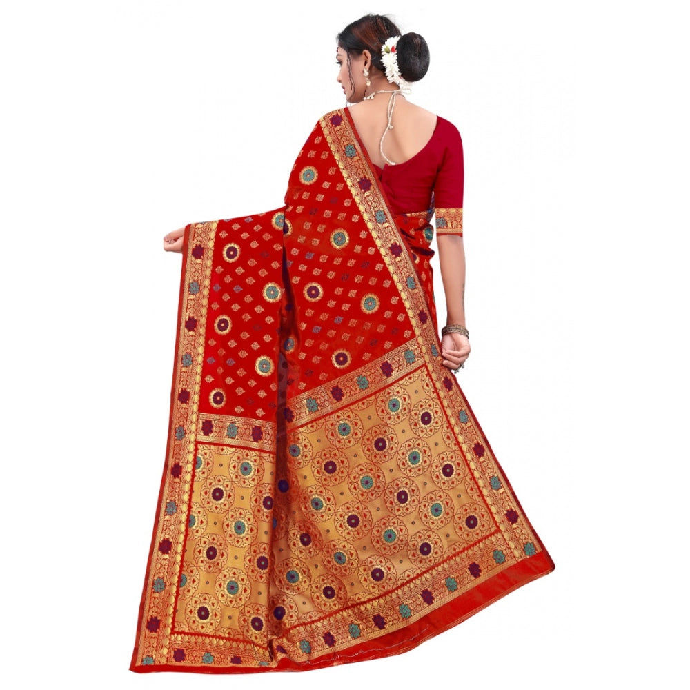 Generic Women's Banarasi Silk Designer Weaving Saree With Unstitched Blouse (Red, 5.50 Mtrs) - Noble Nook