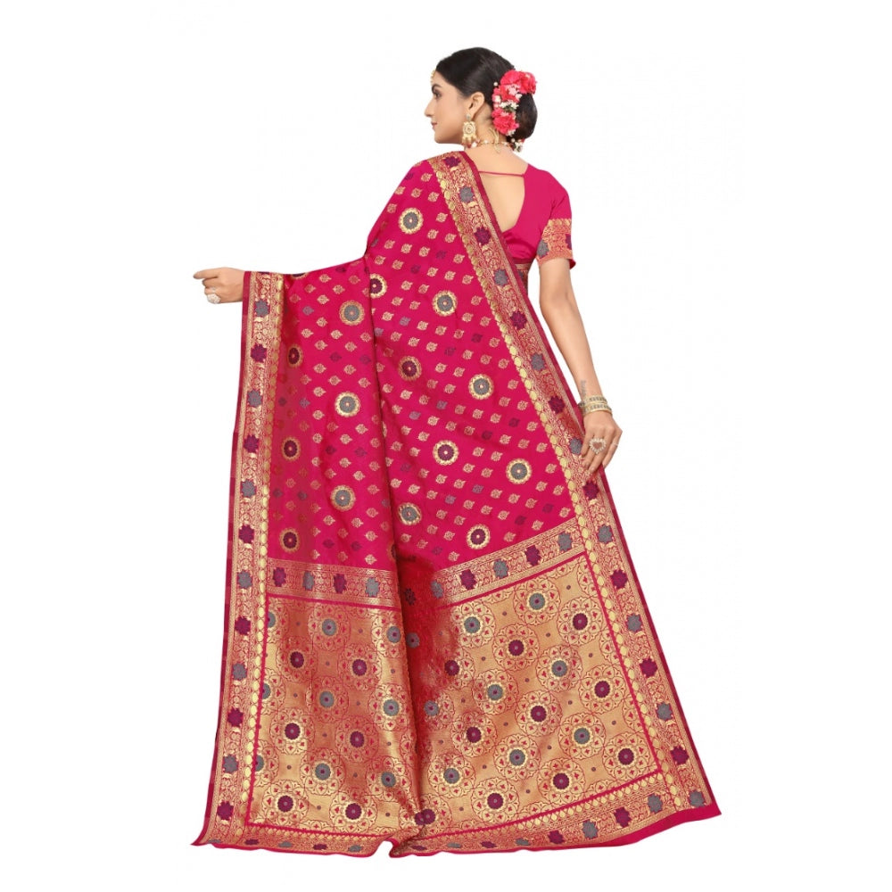 Generic Women's Banarasi Silk Designer Weaving Saree With Unstitched Blouse (Pink, 5.50 Mtrs) - Noble Nook