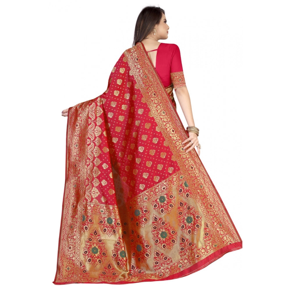 Generic Women's Banarasi Silk Designer Weaving Saree With Unstitched Blouse (Red, 5.50 Mtrs) - Noble Nook