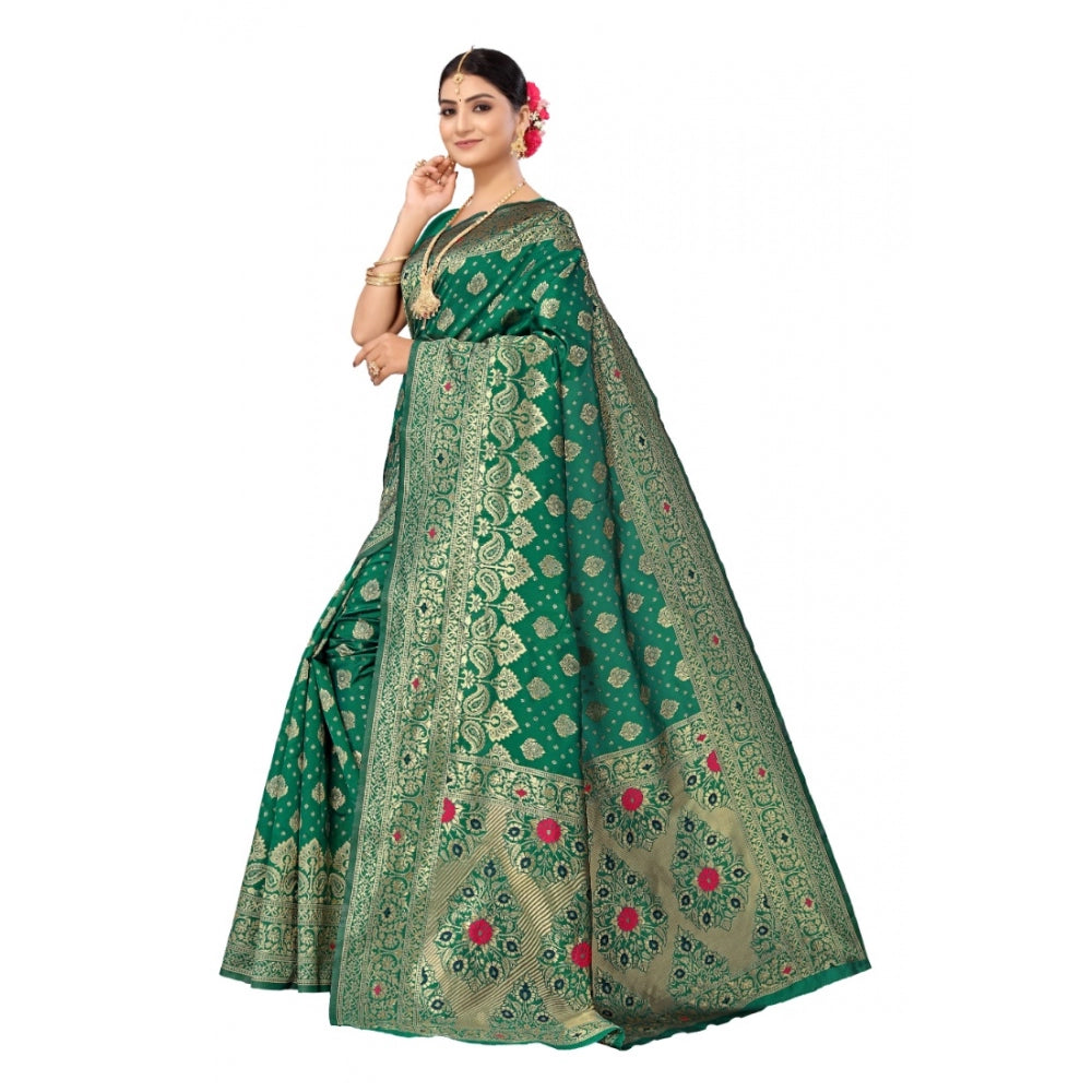 Generic Women's Banarasi Silk Designer Weaving Saree With Unstitched Blouse (Green, 5.50 Mtrs) - Noble Nook