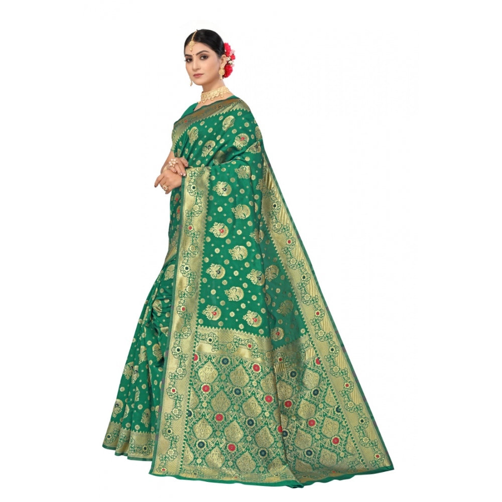 Generic Women's Banarasi Silk Designer Weaving Saree With Unstitched Blouse (Green, 5.50 Mtrs) - Noble Nook