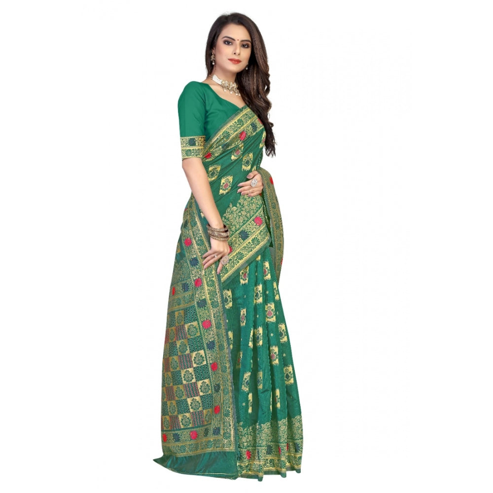 Generic Women's Banarasi Silk Designer Weaving Saree With Unstitched Blouse (Green, 5.50 Mtrs) - Noble Nook