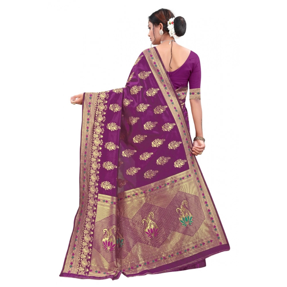 Generic Women's Banarasi Silk Designer Weaving Saree With Unstitched Blouse (Purple, 5.50 Mtrs) - Noble Nook