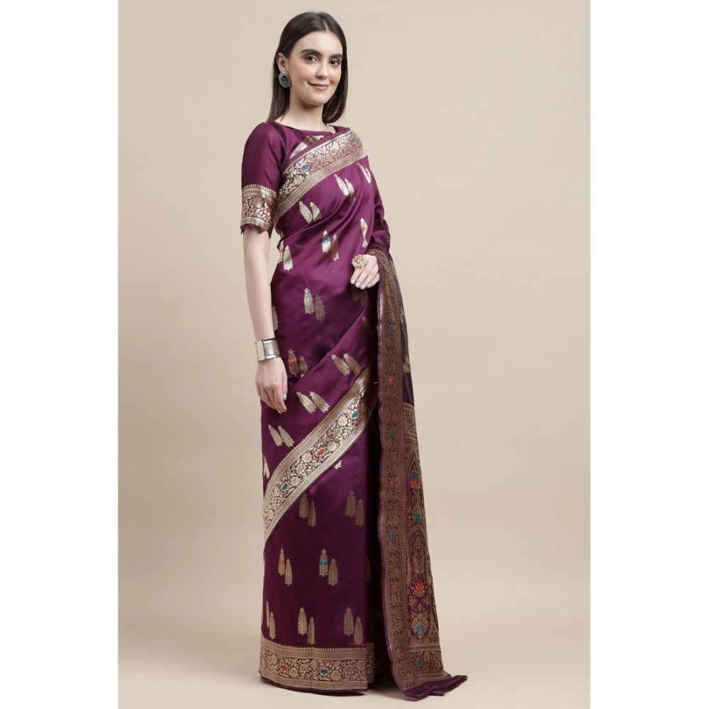 Generic Women's Kanjivaram Silk Designer Weaving Saree With Unstitched Blouse (Purple, 5.50 Mtrs) - Noble Nook