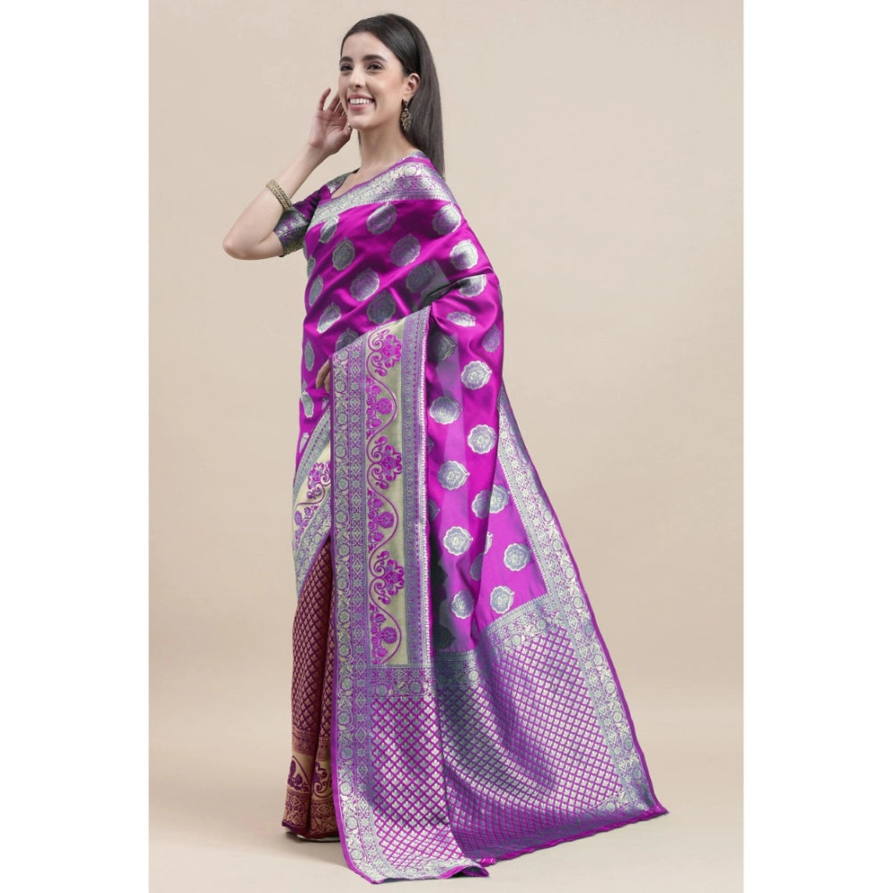 Generic Women's Kanjivaram Silk Designer Weaving Saree With Unstitched Blouse (Purple &amp; Voilet, 5.50 Mtrs) - Noble Nook