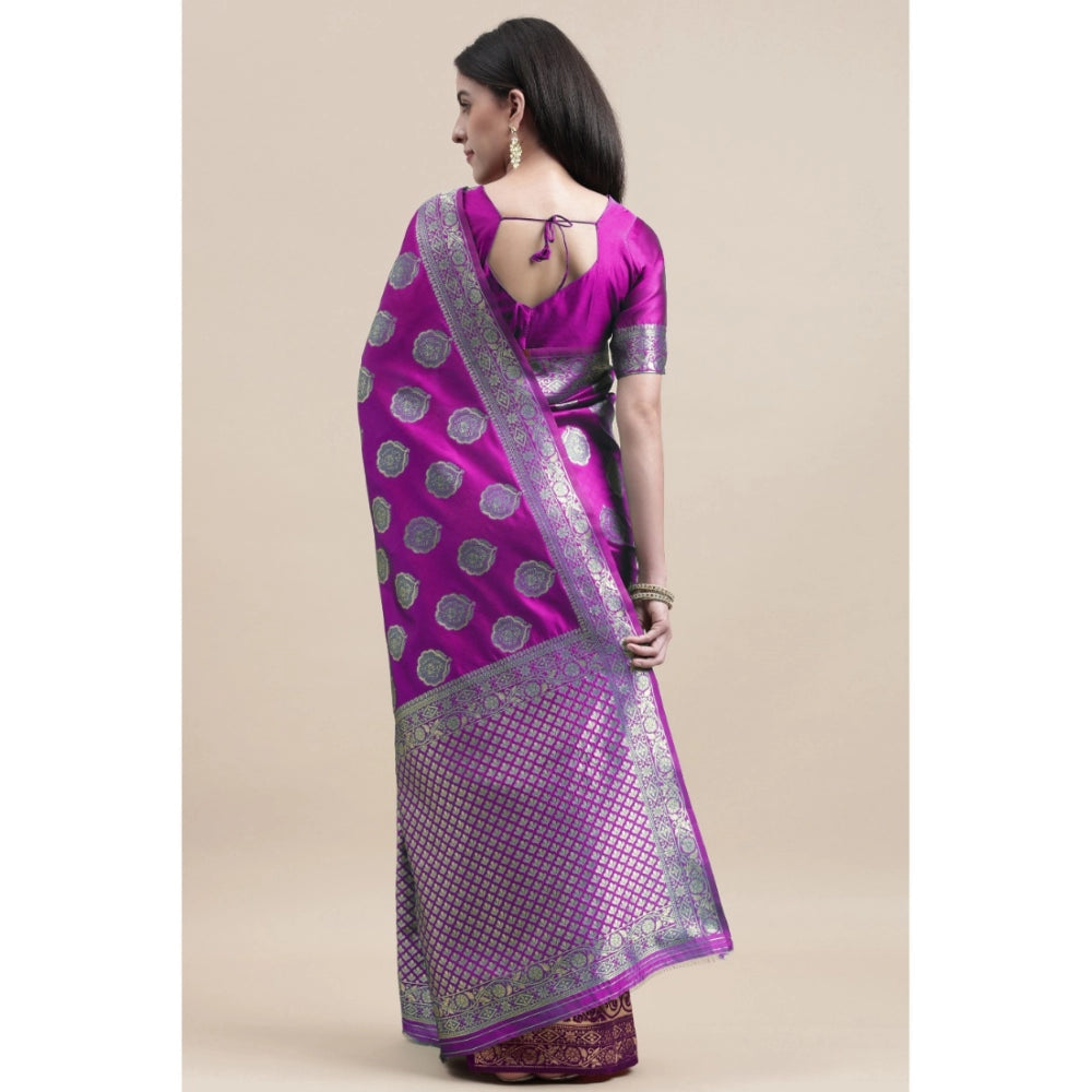 Generic Women's Kanjivaram Silk Designer Weaving Saree With Unstitched Blouse (Purple &amp; Voilet, 5.50 Mtrs) - Noble Nook