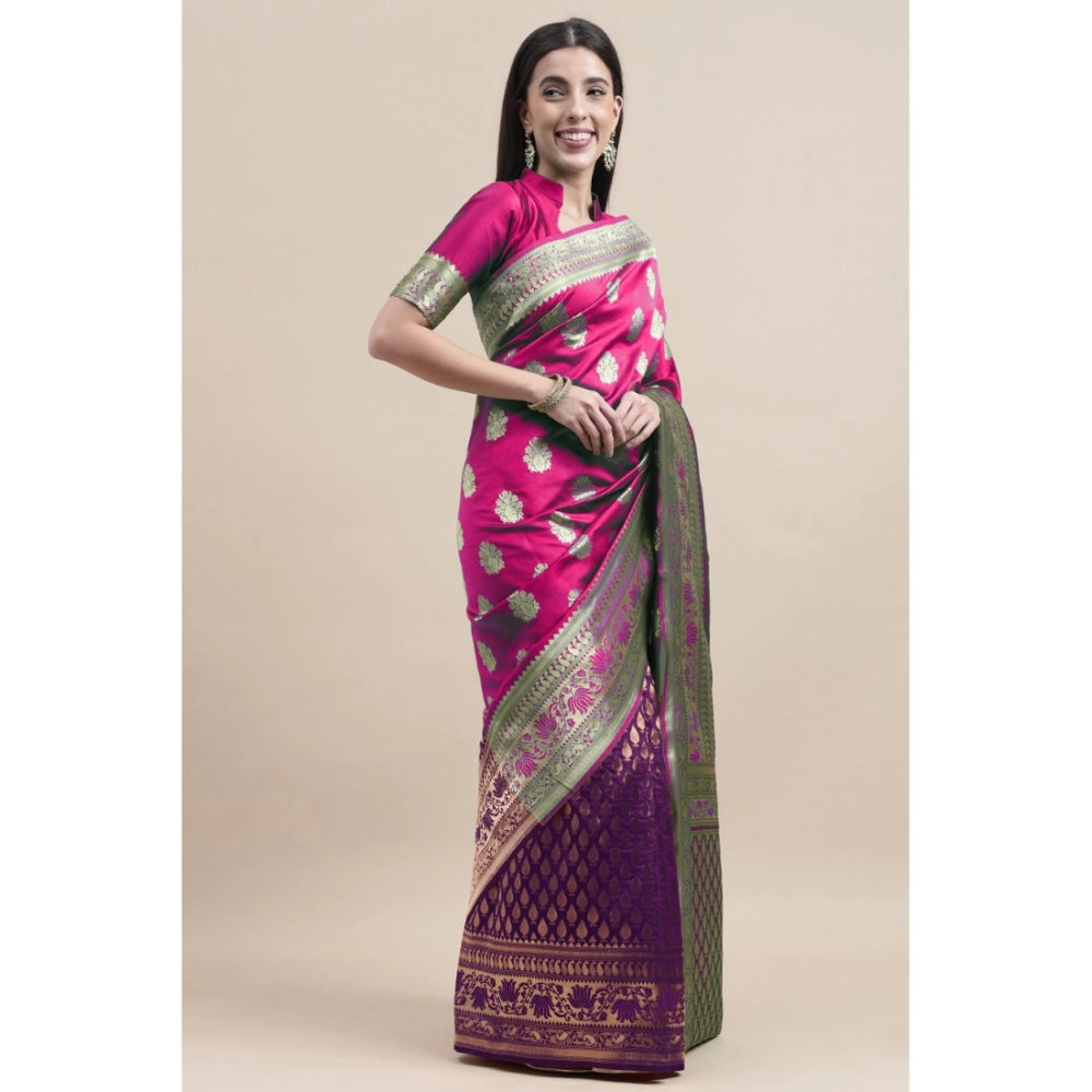 Generic Women's Kanjivaram Silk Designer Weaving Saree With Unstitched Blouse (Purple &amp; Voilet, 5.50 Mtrs) - Noble Nook