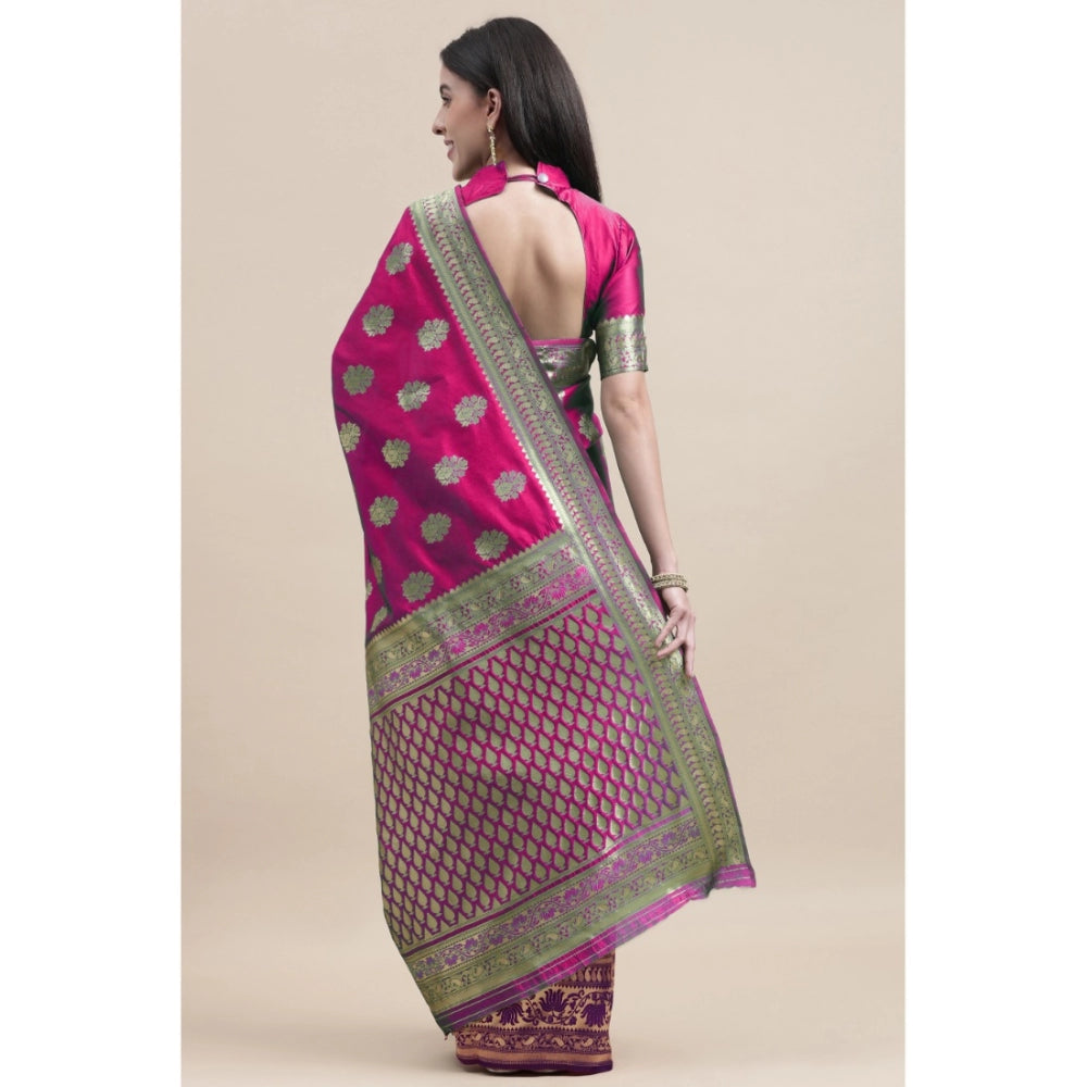 Generic Women's Kanjivaram Silk Designer Weaving Saree With Unstitched Blouse (Purple &amp; Voilet, 5.50 Mtrs) - Noble Nook