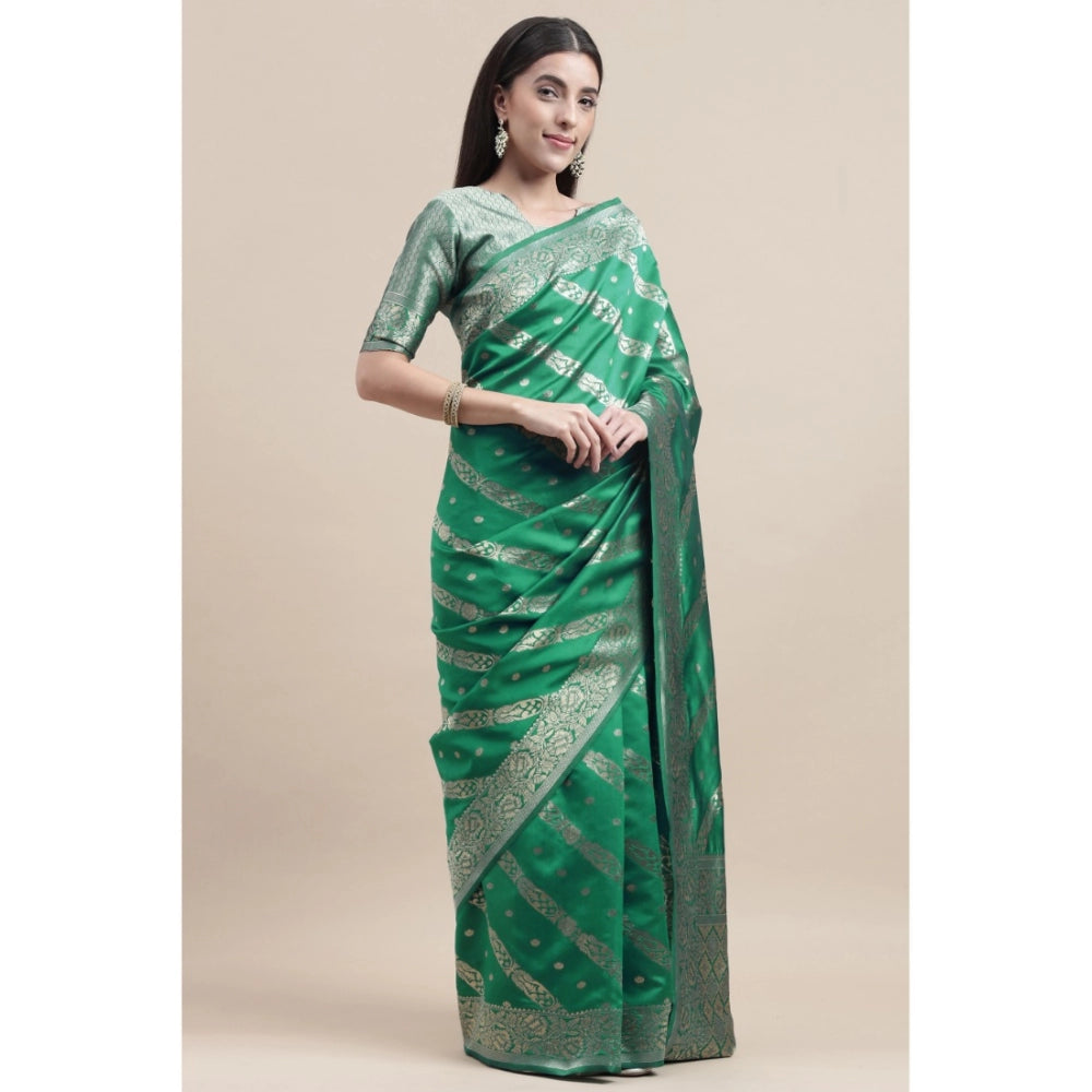 Generic Women's Banarasi Silk Designer Weaving Saree With Unstitched Blouse (Green, 5.50 Mtrs) - Noble Nook