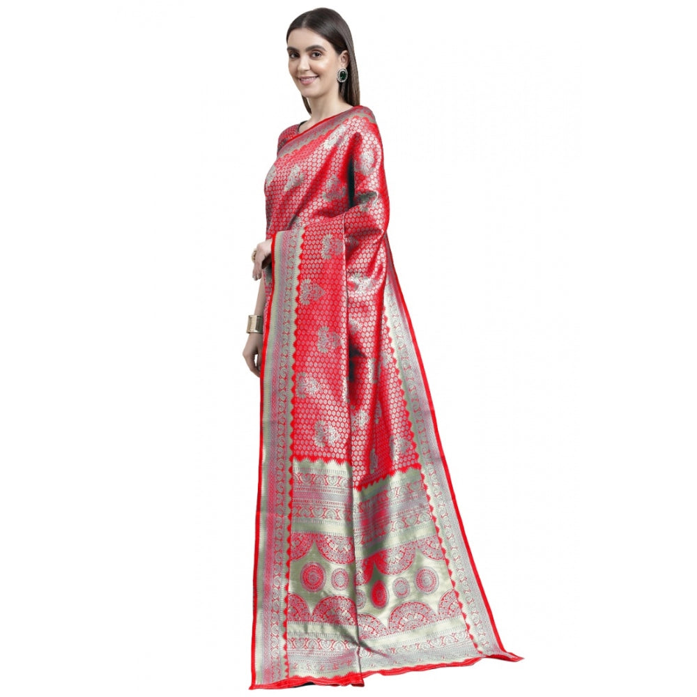 Generic Women's Banarasi Silk Designer Weaving Saree With Unstitched Blouse (Red, 5.50 Mtrs) - Noble Nook