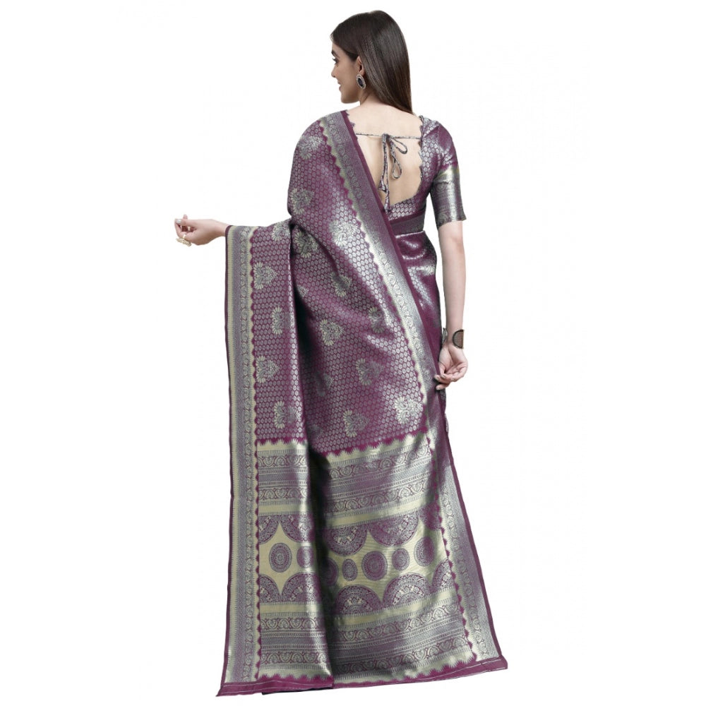 Generic Women's Banarasi Silk Designer Weaving Saree With Unstitched Blouse (Purple, 5.50 Mtrs) - Noble Nook