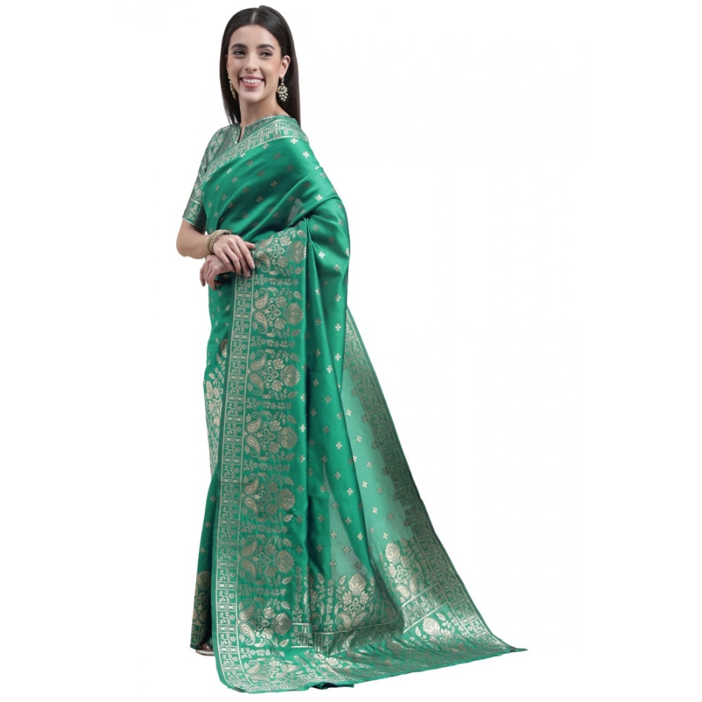 Generic Women's Banarasi Silk Designer Weaving Saree With Unstitched Blouse (Green, 5.50 Mtrs) - Noble Nook