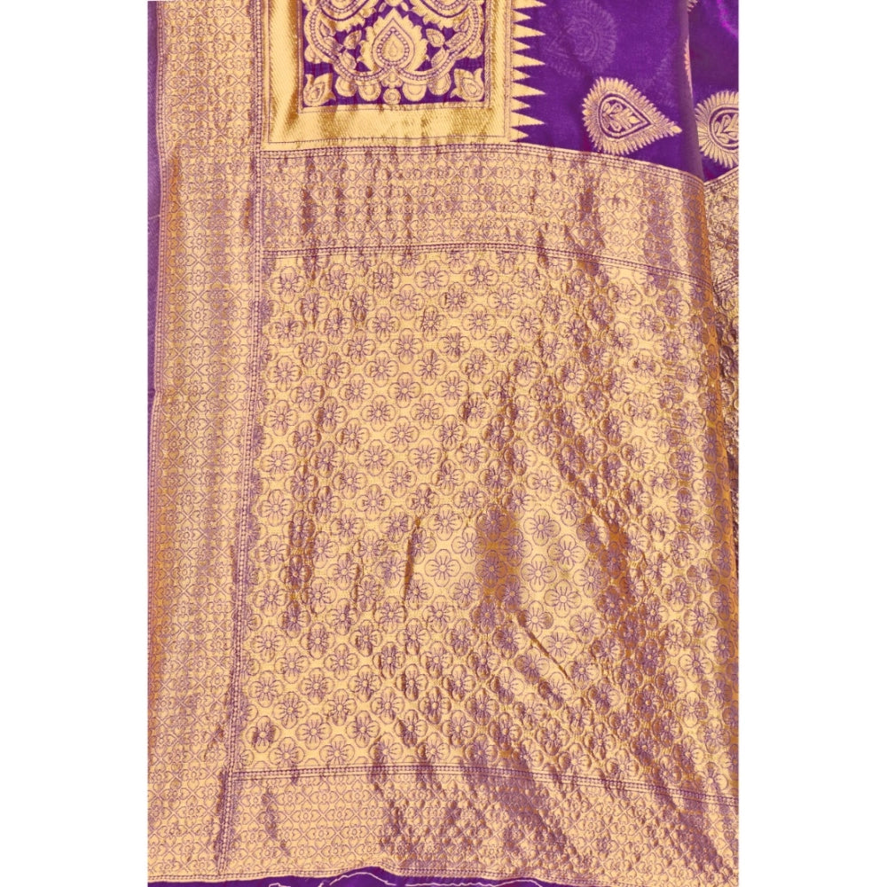 Generic Women's Banarasi Silk Designer Weaving Saree With Unstitched Blouse (Purple, 5.50 Mtrs) - Noble Nook