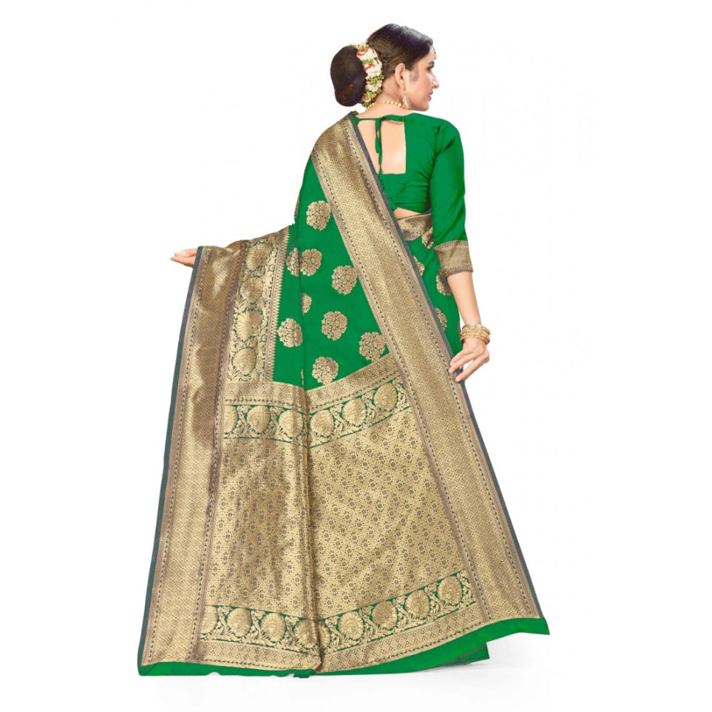 Generic Women's Banarasi Silk Designer Weaving Saree With Unstitched Blouse (Green, 5.50 Mtrs) - Noble Nook