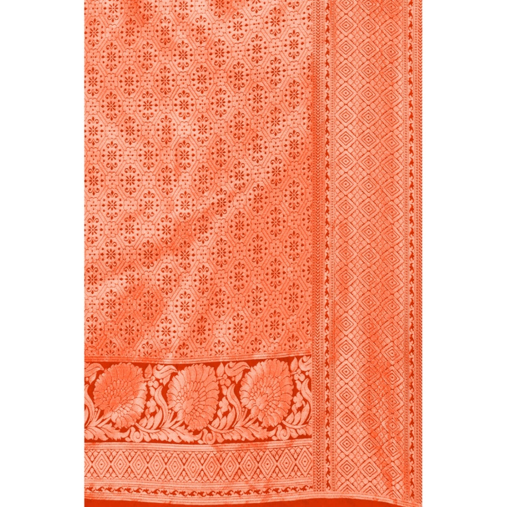 Generic Women's Banarasi Silk Designer Weaving Saree With Unstitched Blouse (Orange, 5.50 Mtrs) - Noble Nook