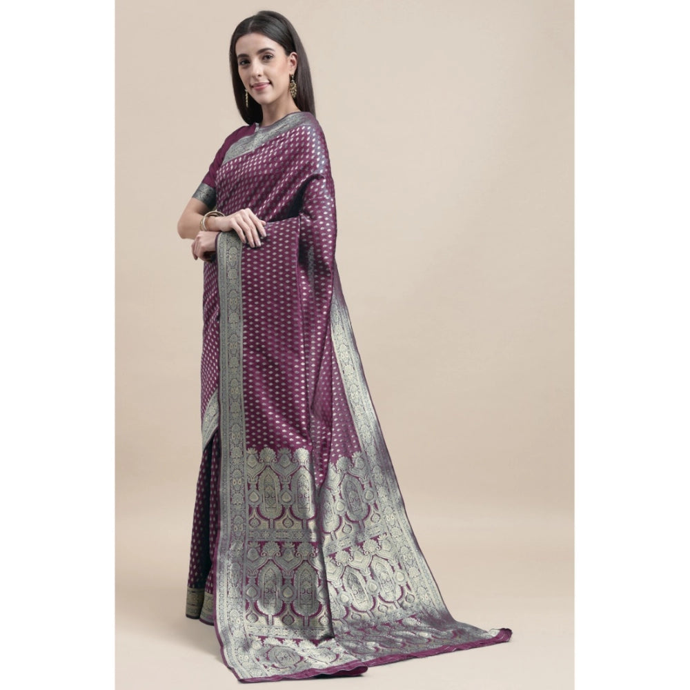 Generic Women's Kanjivaram Silk Designer Weaving Saree With Unstitched Blouse (Purple, 5.50 Mtrs) - Noble Nook