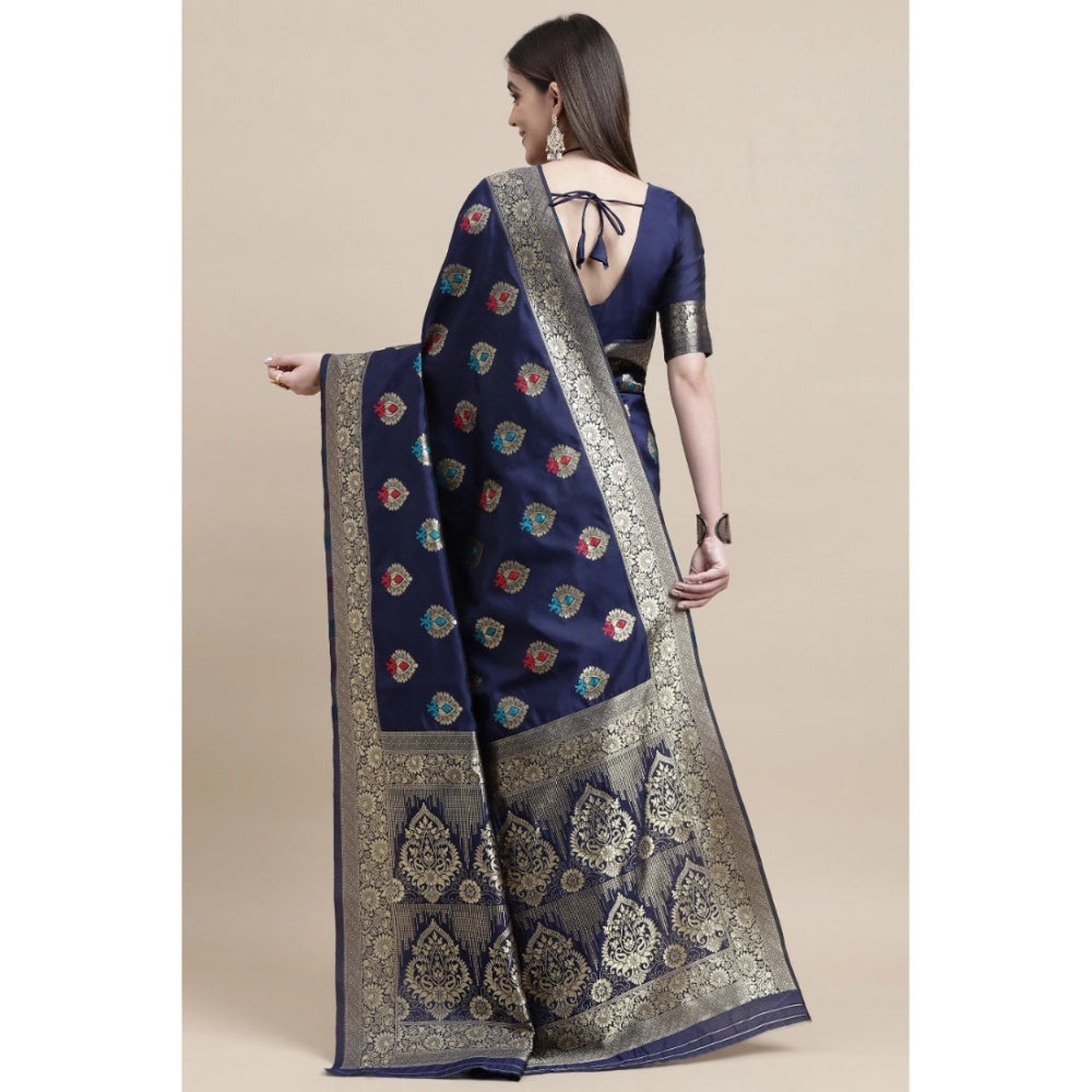 Generic Women's Kanjivaram Silk Designer Weaving Saree With Unstitched Blouse (Blue, 5.50 Mtrs) - Noble Nook