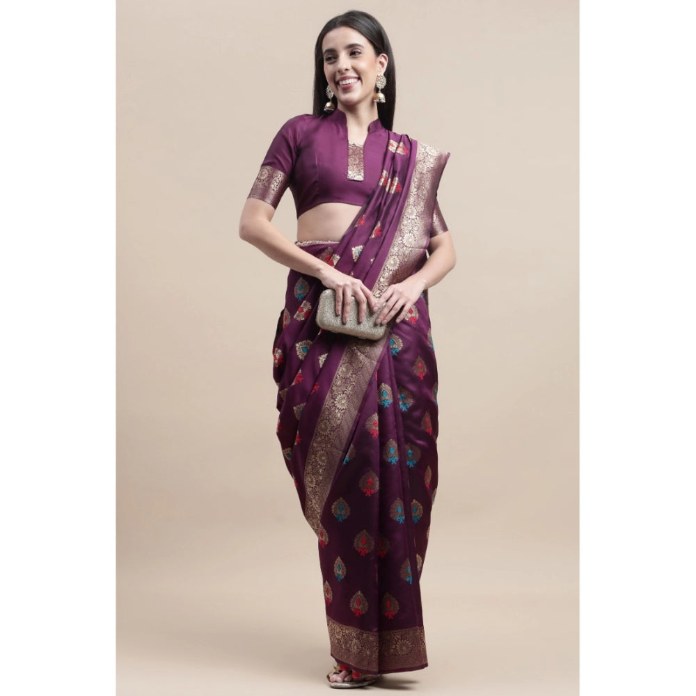 Generic Women's Kanjivaram Silk Designer Weaving Saree With Unstitched Blouse (Purple, 5.50 Mtrs) - Noble Nook