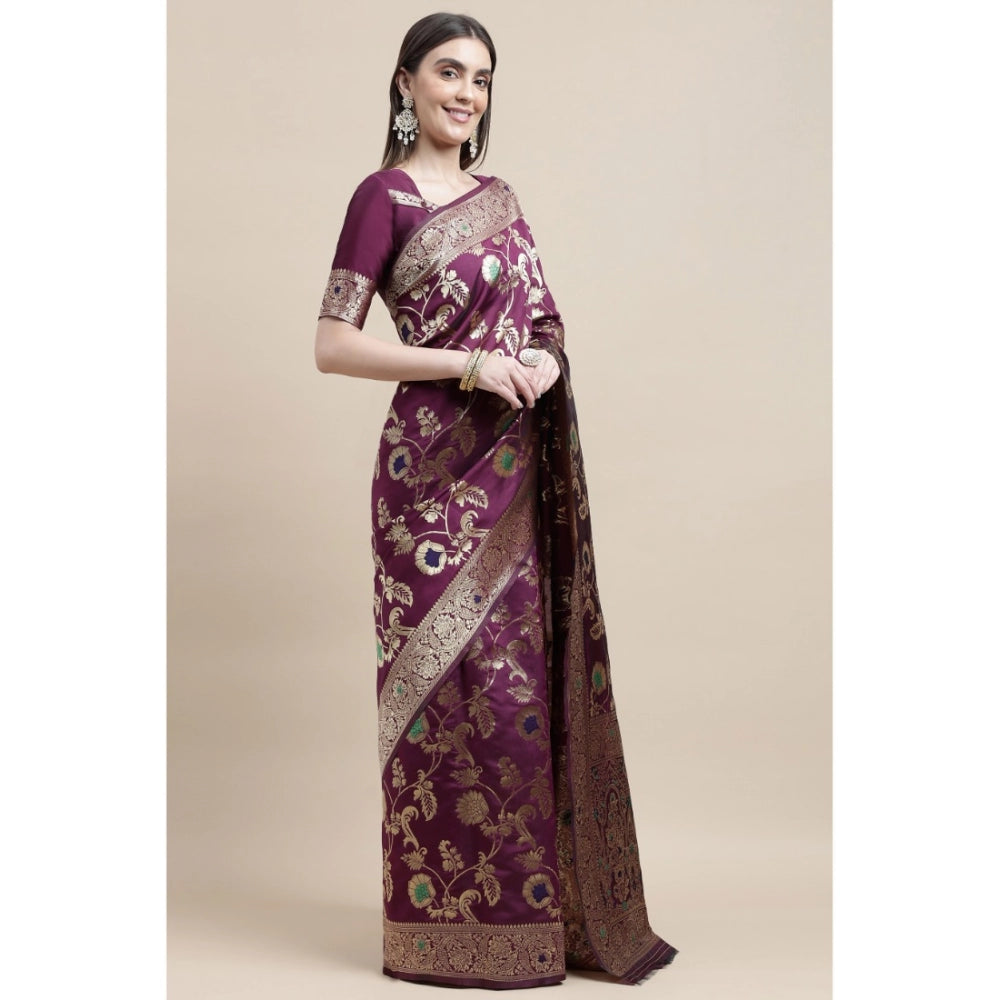 Generic Women's Kanjivaram Silk Designer Weaving Saree With Unstitched Blouse (Purple, 5.50 Mtrs) - Noble Nook