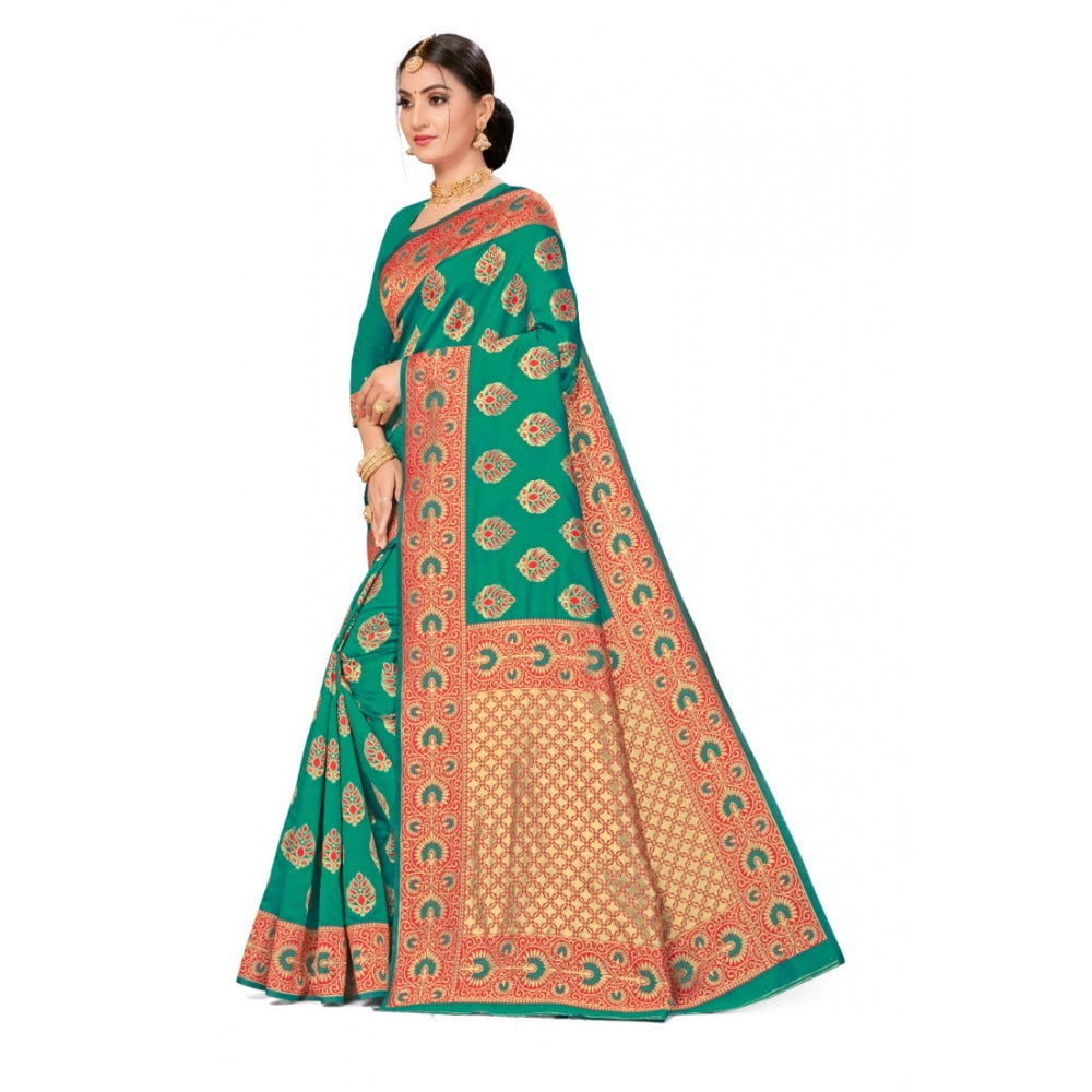 Generic Women's Banarasi Silk Designer Weaving Saree With Unstitched Blouse (Green, 5.50 Mtrs) - Noble Nook