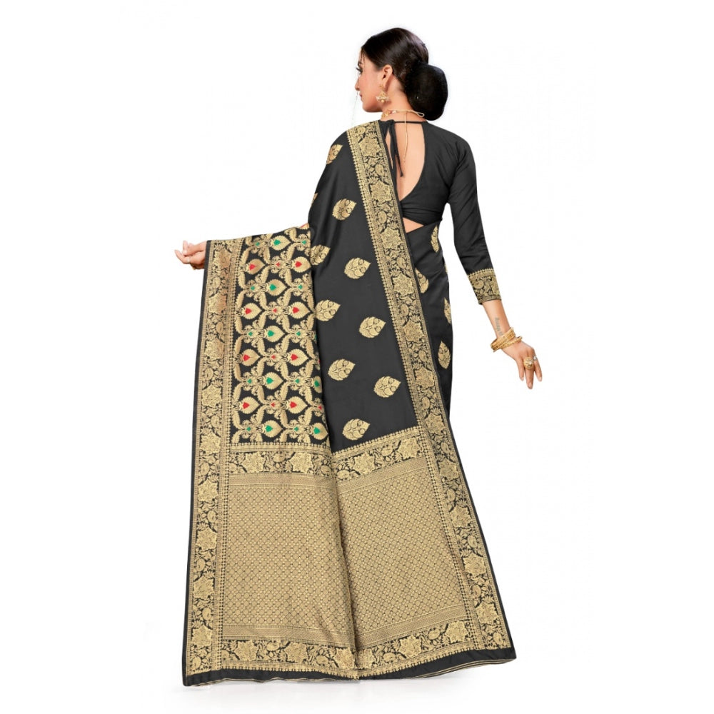 Generic Women's Banarasi Silk Designer Weaving Saree With Unstitched Blouse (Black, 5.50 Mtrs) - Noble Nook