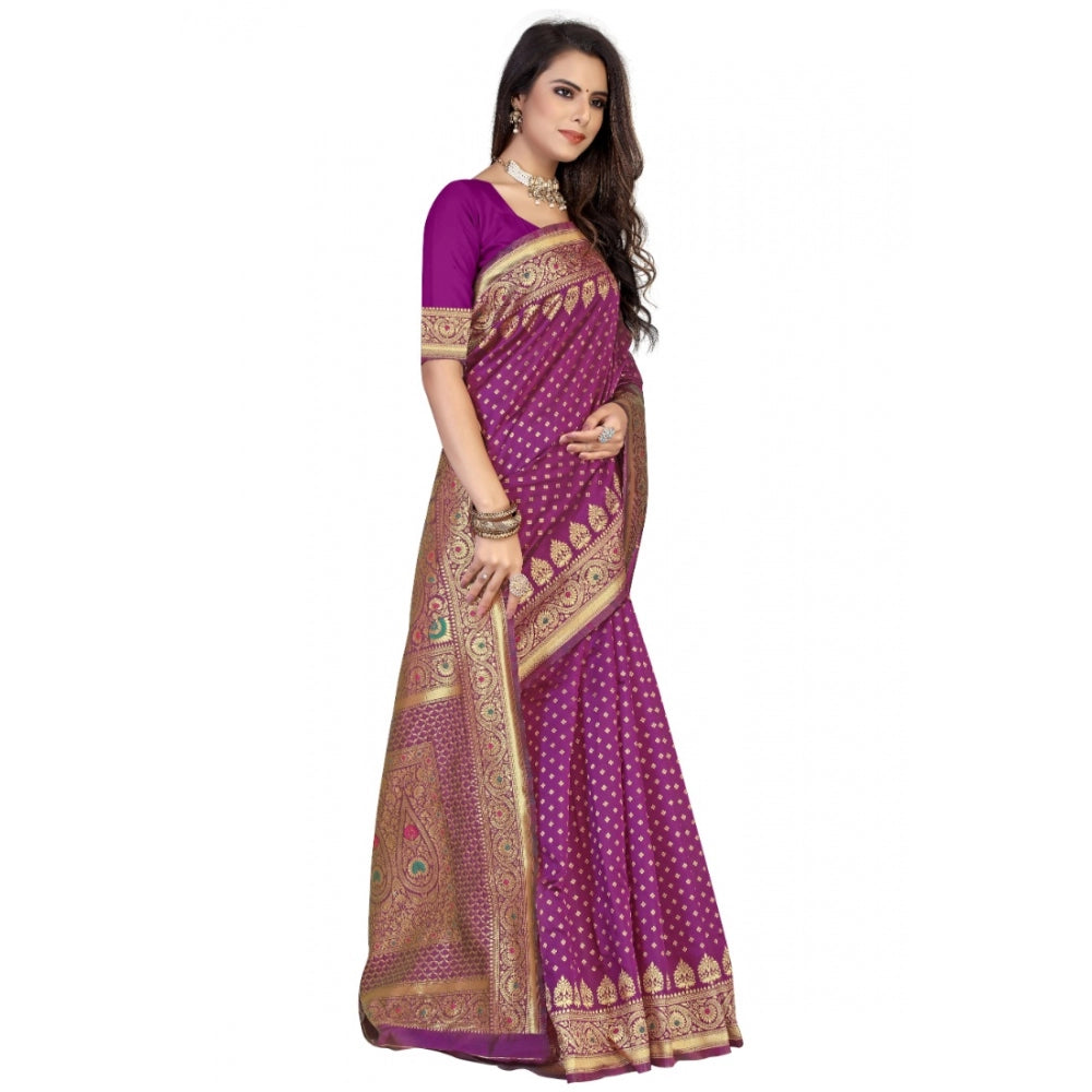 Generic Women's Banarasi Silk Designer Weaving Saree With Unstitched Blouse (Purple, 5.50 Mtrs) - Noble Nook