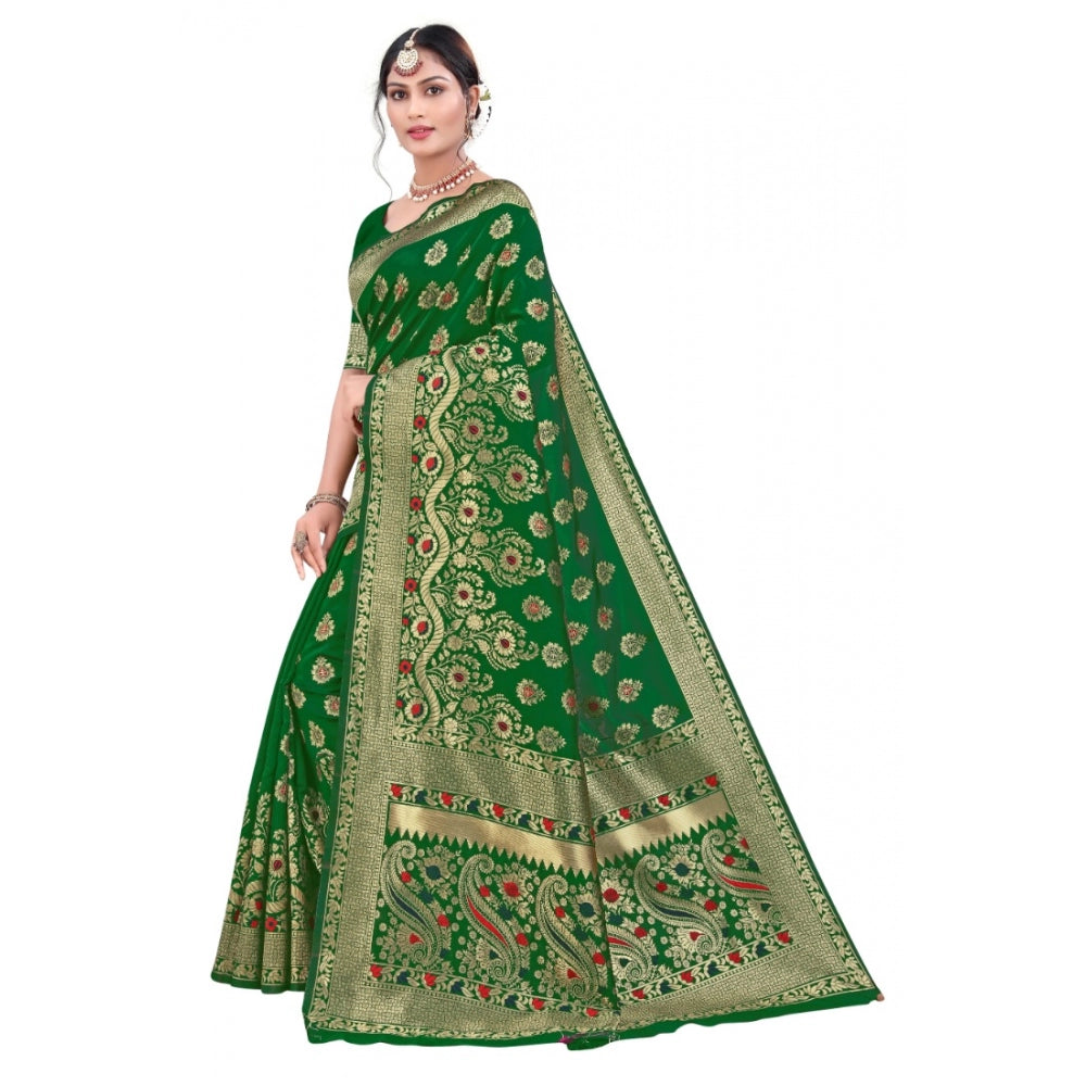 Generic Women's Banarasi Silk Designer Weaving Saree With Unstitched Blouse (Green, 5.50 Mtrs) - Noble Nook