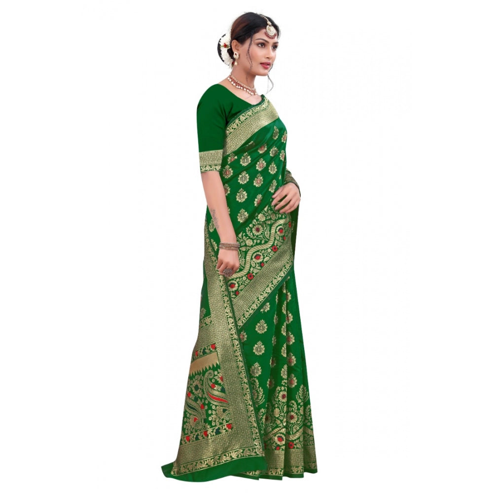 Generic Women's Banarasi Silk Designer Weaving Saree With Unstitched Blouse (Green, 5.50 Mtrs) - Noble Nook