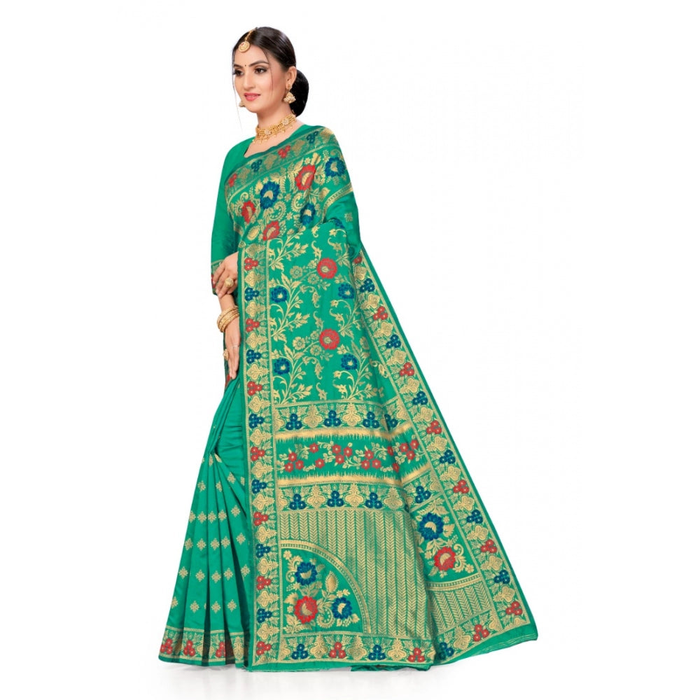 Generic Women's Banarasi Silk Designer Weaving Saree With Unstitched Blouse (Green, 5.50 Mtrs) - Noble Nook